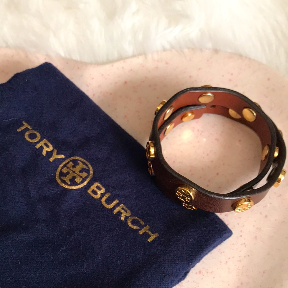 Tory Burch Double Wrap Leather Bracelet Brown & Gold.